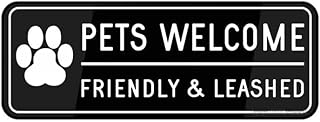 Acrylic Plastic Sign Pets Welcome Friendly & Leashed 9” X 3” Thick Acrylic Self-Adhesive Modern Design Sign, Easy To Install