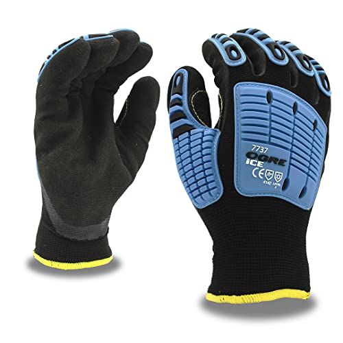 Cordova 7737S OGRE-Ice: Two-Ply Thermal Shell Gloves, Black Polyester Outer, Brushed Acrylic Inner, TPR Protectors, Black Sandy Nitrile Palm Coating, Small, 3-Pack