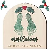 Beeveer Baby's First DIY Winter Snowman Art Footprint Wooden Mistletoe Craft Milestone Card Rustic Hanging Ornament Nursery Footprint Decorative for Baby Shower Newborn Photoshoot(Classic)