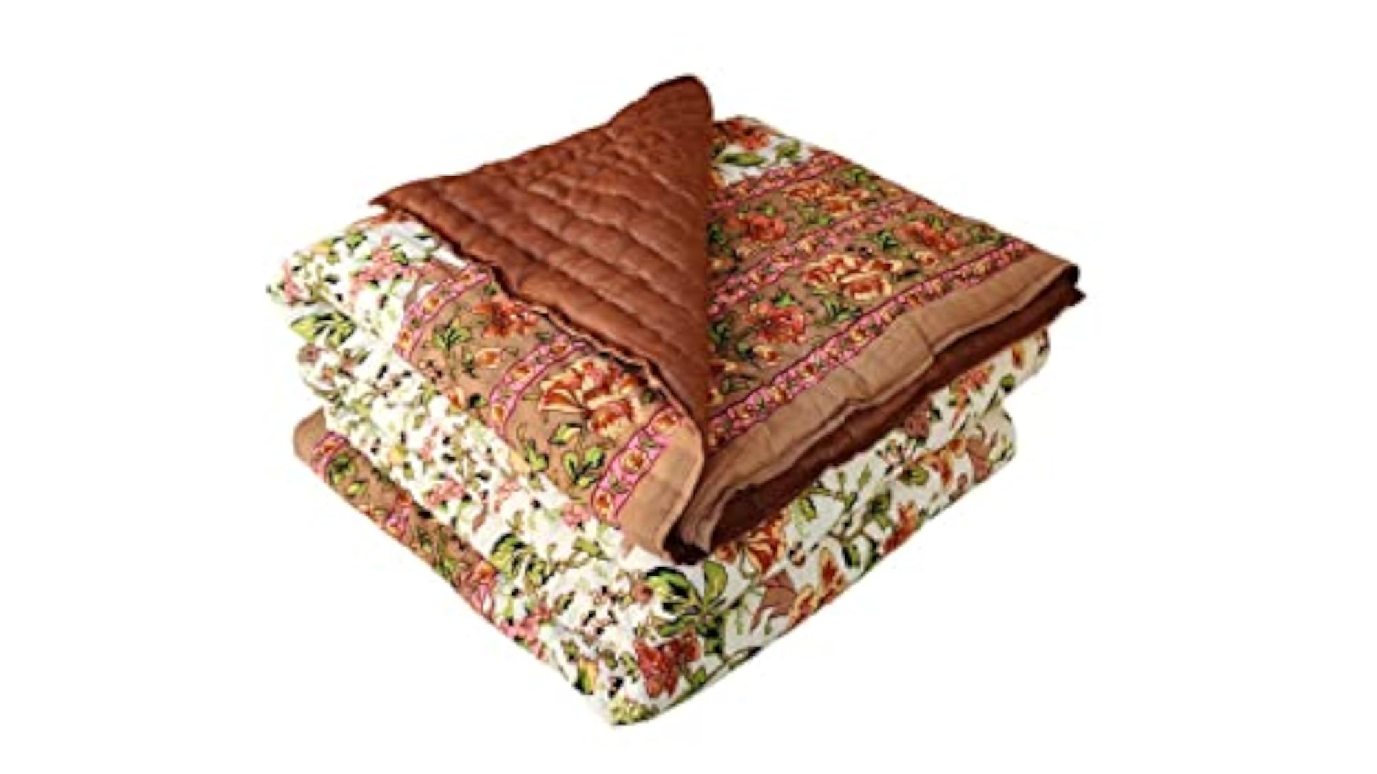 Jaipuri Hand Block Flower Printed Reversible Cotton Double Bed Quilt