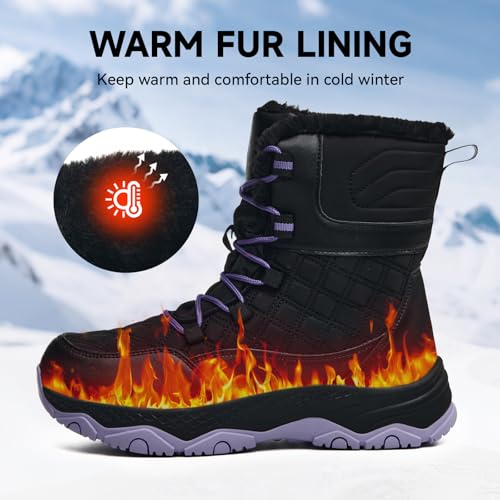 ROVELLIA Snow Boots for Women Waterproof Mid-Calf Booties Winter Hiking Boot Durable Warm Winter Outdoor Footwear Fur Lined Boot Non-Slip Climbing Shoes (Purple-41) by ROVELLIA - Used condition - Image 4