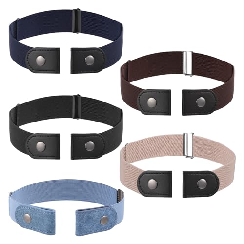 5 Pack No Buckle Stretch Belt, Elastic Waist Belt Comfortable Buckle-Free Elastic Belts for Women Men Invisible Stretch Belts for Jeans Pants