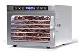 TRIUMPHKEY Dörrautomat mit 8 Edelstahl-Einschüben, 850W Elektrischer Lebensmitteltrockner mit 48-Stunden-Digital-Timer und 75°C Temperaturregelung, Dörrofen für Jerky, Fleisch, Obst, Gemüse, Kräuter