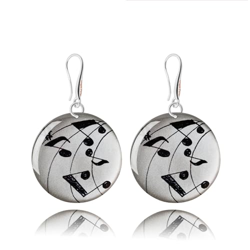 Pendientes Colgantes Clásico Redondo u Ovalado Colección Sinfonía Musical Ligero ; Joyería para Mujer (Estilo 11 - Tecla Negro Plata)
