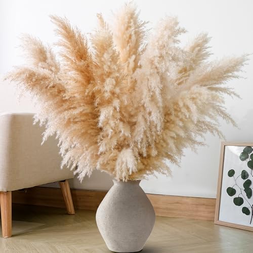 10 PCS 40' Tall Pampas Grass Stems in Natural Beige, Add a Boho Touch to Your Space—Pompas Grass Ideal for Floral Arrangements, Floor Vases, Weddings, and Creating a Bohemian Ambiance at Home.