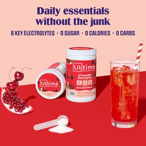 Image of Ultima Replenisher Daily Electrolyte Powder Drink Mix - Sugar Free - Cherry Pomegranate, 90 Servings - Hydration Powder with 6 Electrolytes & Minerals - Keto Friendly, Vegan, Non-GMO