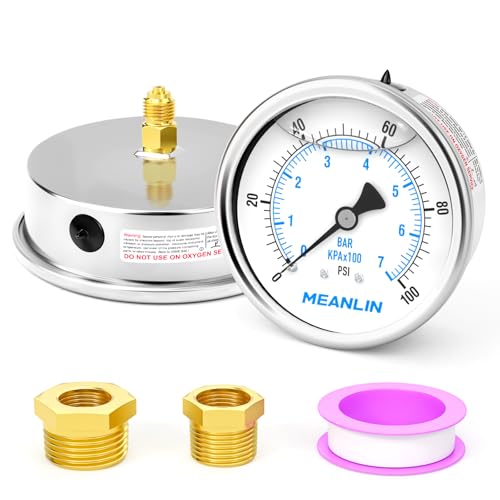 Manomètre rempli de liquide 0-100 psi MEANLIN MEASURE en acier inoxydable cadran 10.2 cm