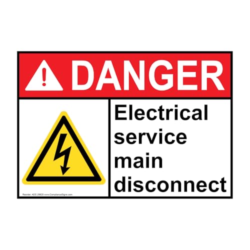 ComplianceSigns.com Danger Electrical Service Main Disconnect ANSI Safety Label Decal,