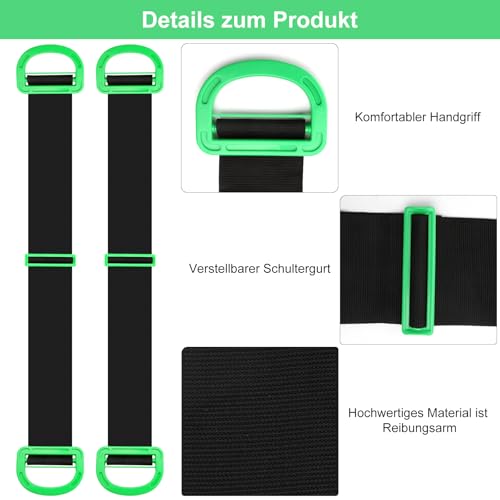 APOMOONS 2 PCS Schwerlast Transportgurt Tragegurte Umzug und Zwei Paar WeißE Antirutsch-Handschuhe 145cm Hebegurte Verstellbare Tragegurt Umzug Hebegurt für Möbel Boxen Haushaltsgeräten Schwarz