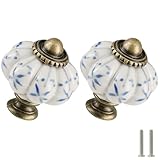 Zernmiarder Ivory & Blue Pumpkin Knobs 12 Pack Ceramic Cabinet Knobs Vintage Drawer Pulls - Antique Dresser Pulls with Screws - Blue Flower