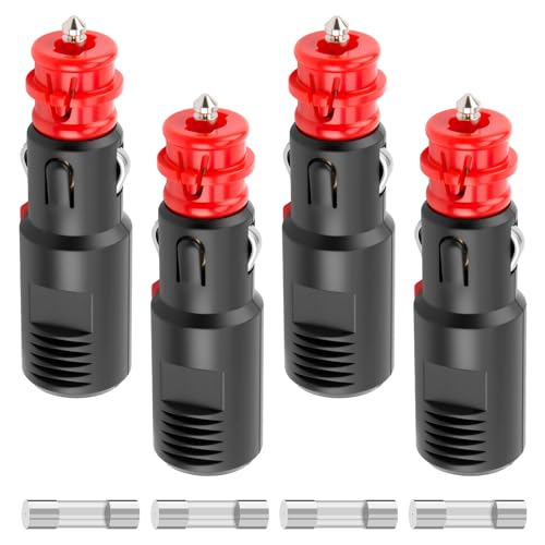 4 Piezas Enchufe Mechero 12V 24V, Enchufe de Encendedor Con Fusible de 10A Conector Macho para Mechero de Coche para Automóviles Motocicletas Camiones Barcos Motos Cigarillo