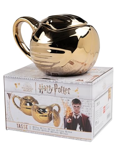 Harry Potter - Taza en caja de regalo, diseño de snitch dorada, de cerámica dorada, 450 ml