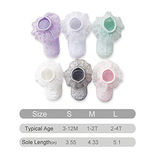 Juebm 6Pack Baby-Girls Toddlers Ruffles Frilly Lace Socks,Princess Dress Socks Thin Mesh Newborn/Infant/Toddler/Little Girl(3-5T) #TOP4