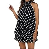 Womens 2026 Summer Dresses Halter Neck Sleeveless Casual Beach Sundress Pleated Boho Vacation Mini Dress(Black-01,X-Large)