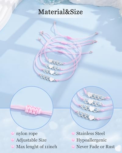 VGWON 2/3/4 Pcs Sisters Bracelet, Sisters Gifts from Sister, Matching Heart Long Distance Bracelets, Gift for Birthday Thanksgiving Christmas4