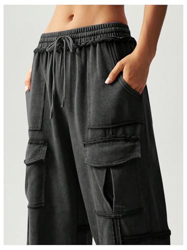 Women's Drawstring Waist Baggy Cargo Pants Y2k Wide Leg Trousers with Pocket3