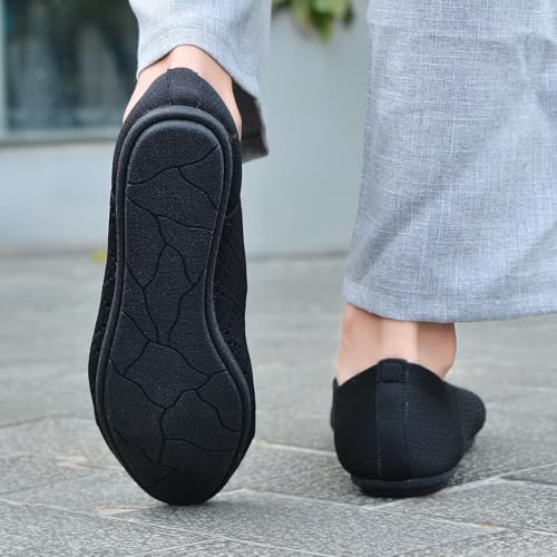 Image of poemlady Women's Ballet Flat Shoes Dress Shoes Knit Round Toe Slip On Ballerina Walking Flats Shoes for Woman Low Wedge Casual