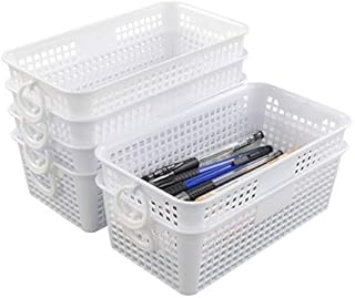 Cadineer 6 Packs Mini Storage Basket with Handles, Plastic Home Baskets, White, F