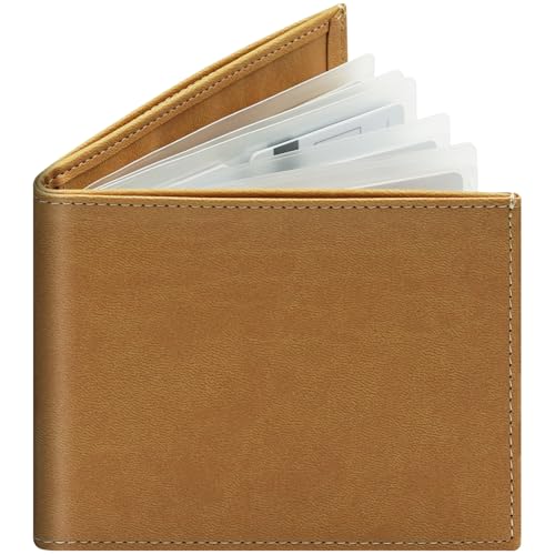 Bifold Leather Wallet for Men Women, RFID Minimalist Wallet with 12 Card Slots and Large Cash Compartment, Multifunctional Card Holder with Top Open, Thin & Stylish Photo Album -Apricot(PW)