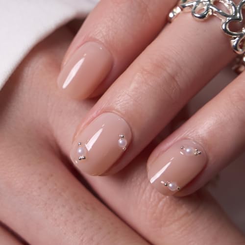 Image of CurvLife Short Oval Press On Nails, Light Pink, Pearl Blush, Soft Gel