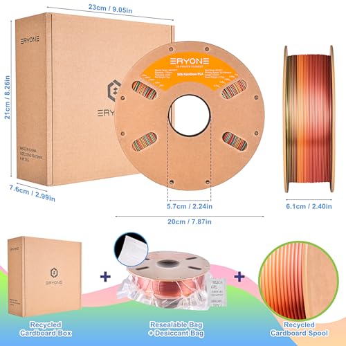 Image of ERYONE Silk Rainbow 3D Printer PLA Filament 1.75 + /- 0.03mm, Shiny Multicolor Filament PLA Fast Color Change 1KG(2.2LBS), Steampunk Rainbow