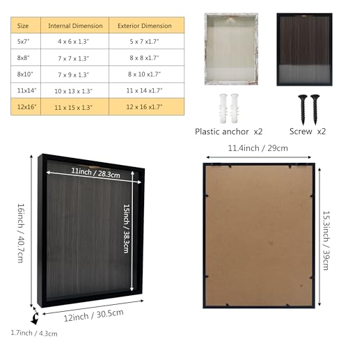 Image of GraduationMall 12x16 Top Loading Shadow Box Frame with HD Glass,Wood Display Case with Slot,1.25 inches Interior Depth,Ideal for Wine Bottle Caps,Tickets,Shells,Stamps and More,White