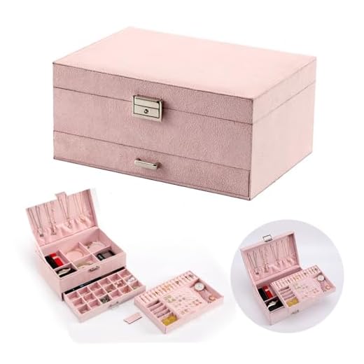Porta Joias, Porta Joias Organizadora, Caixa de Joias, Porta Joias Caixa, Joia 3 Camadas Caixa, Joias Luxo Cor-de-Rosa com Estojo de Bloqueio para Viagem, Porta Joias Grande, Camurça E Veludo
