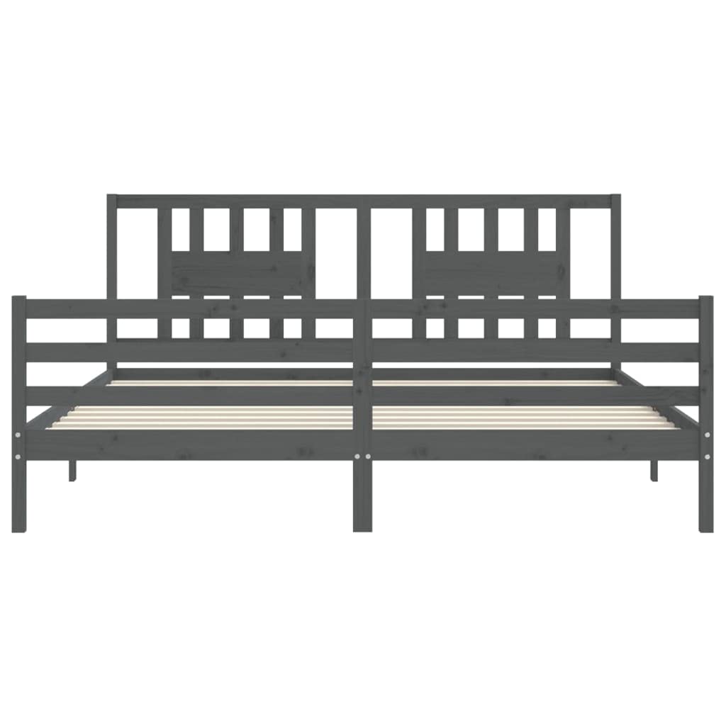 Homgoday Bettgestell mit Kopfteil, Massivholz, Grau, 200 x 200 cm, Lattenrost für Erwachsene, Kinder und Jugendliche, einfache Montage, Typ 11 Betten und Lattenroste, Möbel