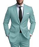 Men's 2 Piece Linen Suits Set Casual Lightweight Blazer Jacket and Pants for Wedding Business Prom Mint Green XXL