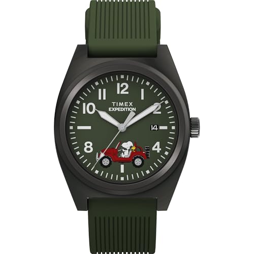 Timex Mens Peanuts Expedition Snoopy Road Trip 39mm Watch - Green Two- Piece Green Dial Silver-Tone Case