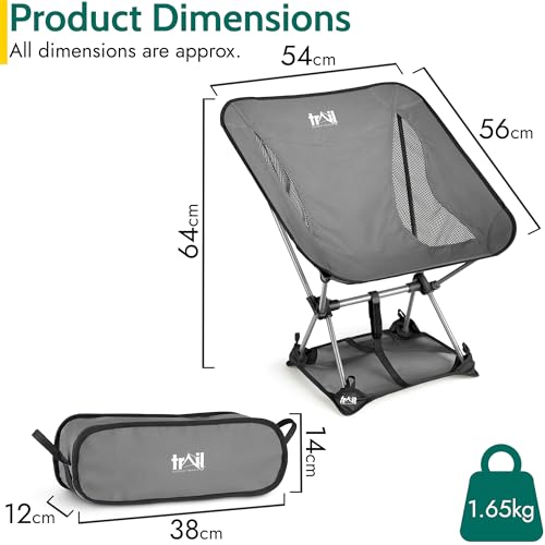 Trail Hawk Lightweight Camping Chair Portable Compact Ultralight Folding Seat with Ground Mat and Bag (Grey) - Image 3