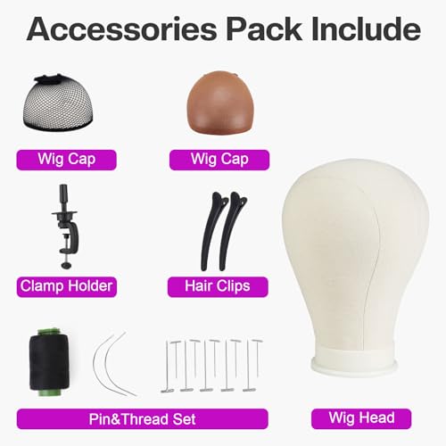 23 Inch Wig Head Wig Stand with Head - Canvas Mannequin Head for Wigs,Manikin Head Block Set for Wigs Making Display with Wig caps,T Pins Set ,Hair Clip