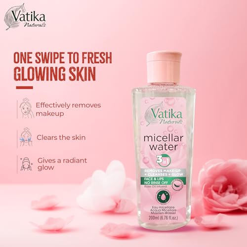 Vatika Naturals Micellar Cleansing Water 200ml I 3 in 1 Face Cleaner, Makeup Remover & Skin Glow I Dermatologically Tested, Rose Water Infused I Suitable for All Skin Types - Image 3