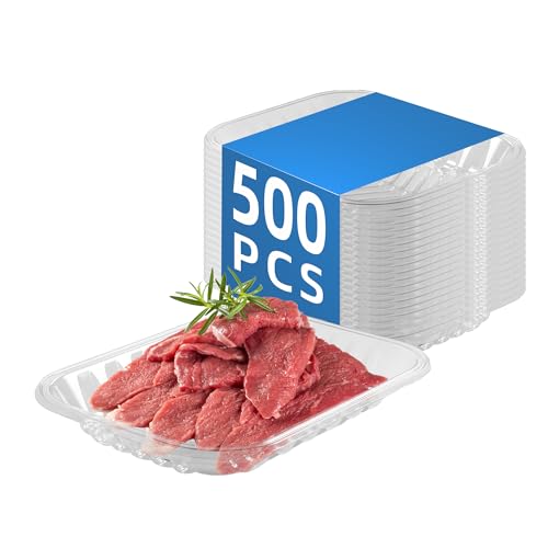 APSIC 500PCS Clear PET Plastic Meat Tray 5 9/10" X 8 3/10" X 1 1/10"