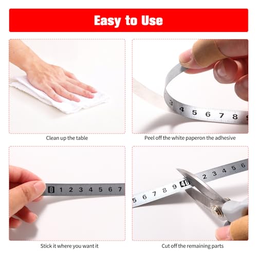 YIXISI 2 Stück 2 m selbstklebendes Maßband, metrisches Lineal, Stahlmaßband, für Holzbearbeitungswerkzeuge, T-Track Router, Silber