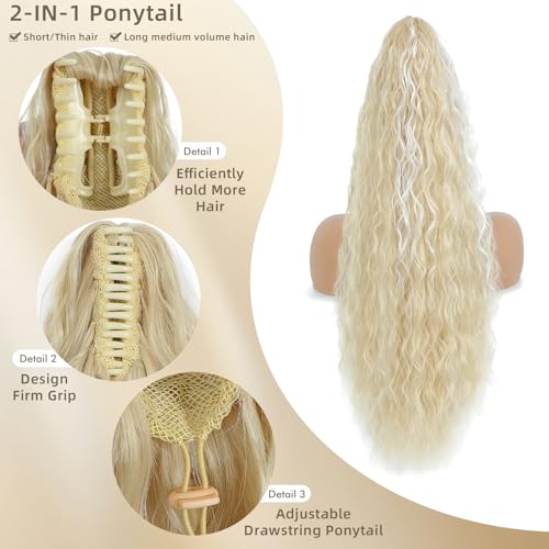 Image of Claw Clip Ponytail Extension 26In Curly Hair,Blonde Highlight H613 /1001#