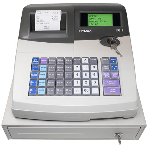 Nadex CR318 POS Cash Register, Thermal Printer, Steel Drawer, Multi-Clerk Support, White