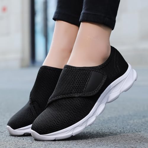 Mocasines negros fáciles de poner con correa ajustable para caminar 2