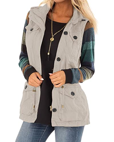 Koodred Women's Casual Military Utility Vest Lightweight Sleeveless Drawstring Jackets with Pockets3