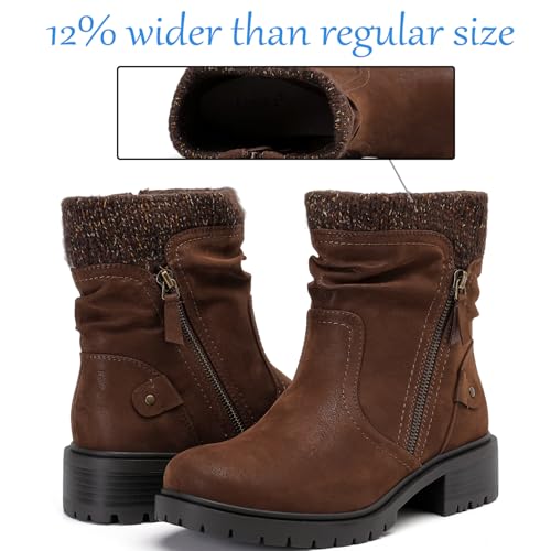 Luoika Women's Wide Width Ankle Boots - Low Heel Side Zipper Slouchy Mid Calf Boots Short Booties.4