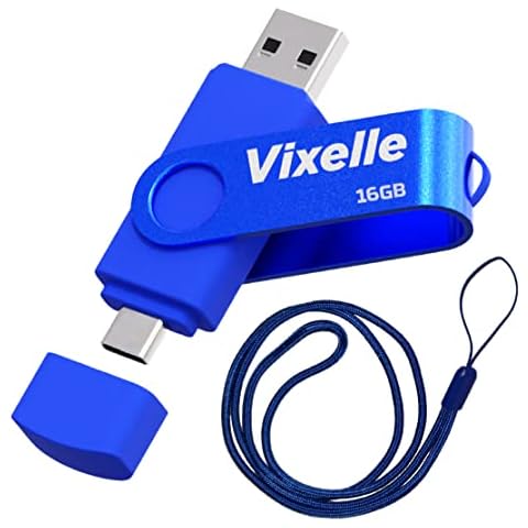 Vixelle 8GB High Speed USB 3.0 Type-C Flash Drive with Lanyard - 2in1 Dual USB C Memory Stick - 360° Swivel Pen Drive with Keychain Loop - 8GB USB Stick for Smartphone, Tablet & Computer - Blue Cover