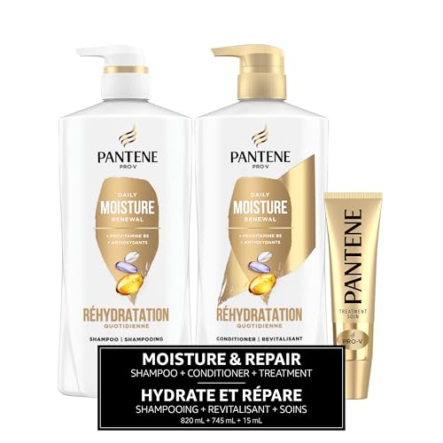 Pantene Shampoo 820 mL, Conditioner 745 mL and Hair Treatment 15 mL Set, Daily Moisture Renewal For Dry Hair, Safe For Color-Treated Hair, 1.58 L Total - Image 3