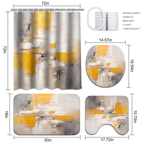 image for Lnond 4Pcs Bathroom Shower Curtain Sets with Rugs,Yellow Grey Ombre Ba