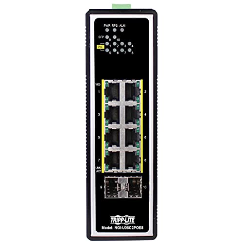 Image of Tripp Lite Industrial 8 Port PoE+ Ethernet Switch 10 /100 /1000 Mbps -40 to 167F Unmanaged TAA Compliant 30W 2 SFP DIN Mount (NGI-U08C2POE8)