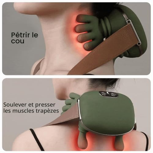 Masseur chauffant pour le cou et les épaules, massage électrique des tissus profonds 4D, masseur de mains réelles, 2000 mAh, masseur rechargeable par USB, porté autour du cou, de la taille, convient – vue 4