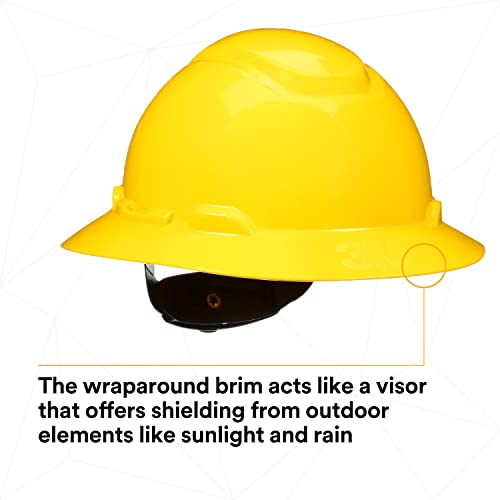 3M Full Brim Hard Hat H-802R, Yellow 4-Point Ratchet Suspension #TOP4
