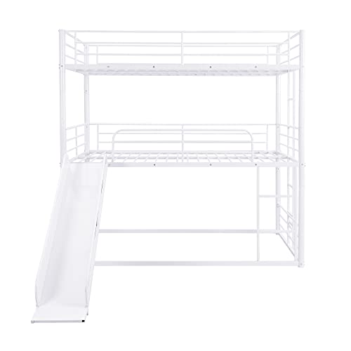 Flieks Triple Bunk Bed For 3, Full Over Full & Full Size Bunk Bed With Ladder & Safety Guardrail, Divided Into One Platform And Loft Bed, Heavy-Duty Steel Frame Bunk Bed For Kids Teens Adults (White) #TOP4
