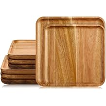 Didaey 6 Pcs Acacia Wood Square Plates 8 10" Wooden Plates Serving Trays for Meal Dishes Snack Dessert Easy Cleaning and Lightweight, Not Dishwasher