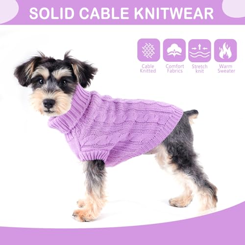Image of Dog Sweaters for Small Dogs Fall Small Dog Sweater Winter Dog Clothes Turtleneck Knitted Cute Doggy Pullover Knitwear Warm Doggie Coat Puppy Cat Sweater Female (Purple,Medium)