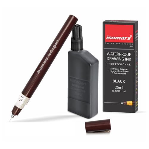 Image of Isomars Technoart Fineliner Technical Drawing Pen 0.5mm with Black Waterproof Drawing Ink Set | Refillable Precision Pen for Sketching, Drafting, Architecture & Mandala Art
